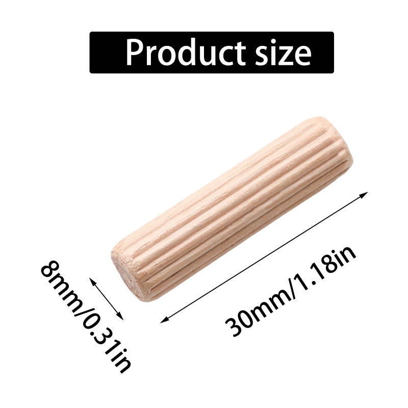 Adyoney 48Pcs 8mm x 30mm / 5/16 Inch x 1.18 Inch Wooden Dowel Pin Fluted Beveled Ends Wooden Pegs Support Shelves - Image 2